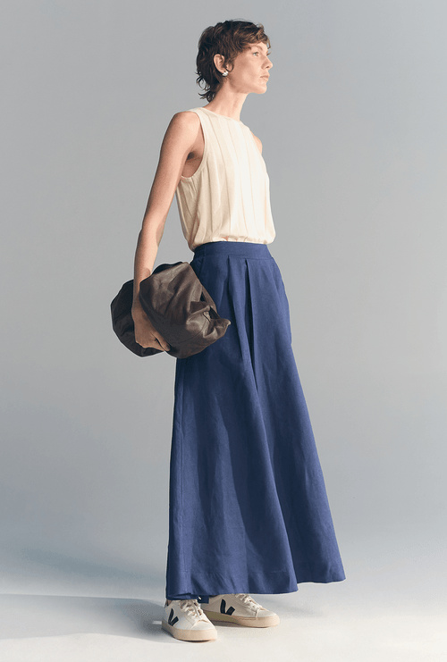 Saia Midi em Linho New Calero Marinho