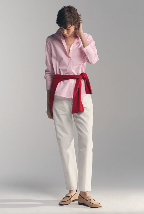 Camisa Slim Em Algodão Egípcio Lomboc Listra Rosa