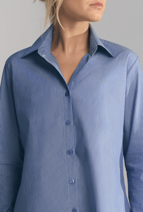 Camisa Slim Em Algodão Egípcio Lomboc Listra Azul