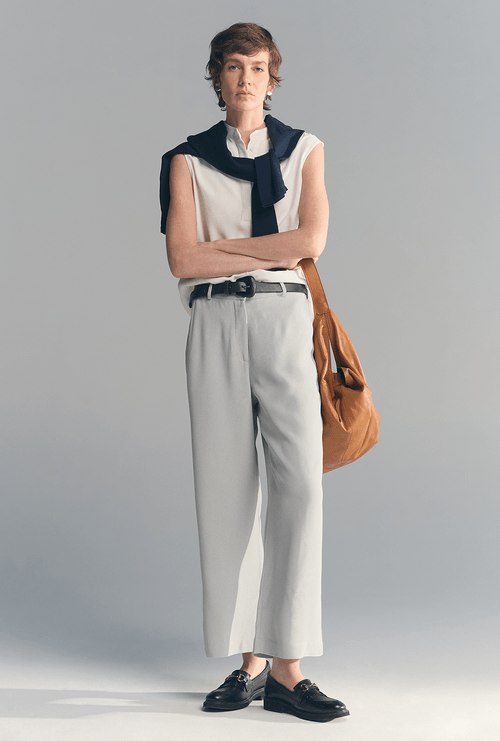 Calça Ingaro Alfaiataria Crepe Patou Cinza Mescla Claro