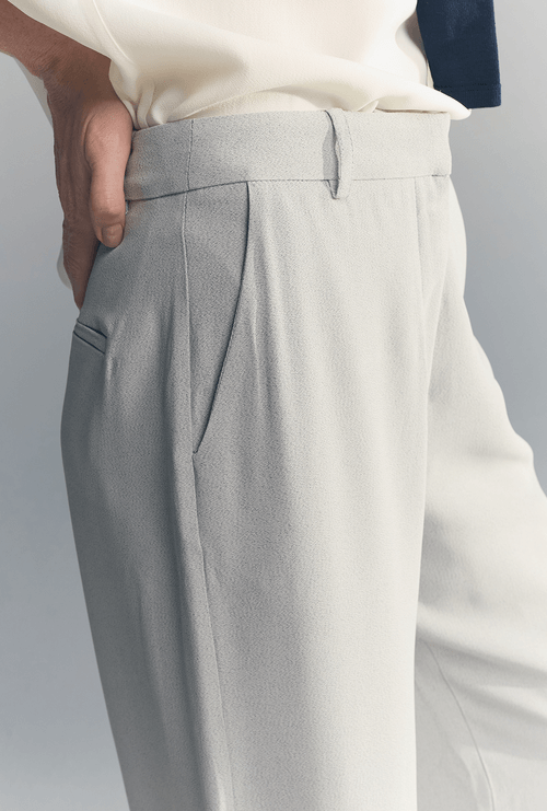 Calça Ingaro Alfaiataria Crepe Patou Cinza Mescla Claro