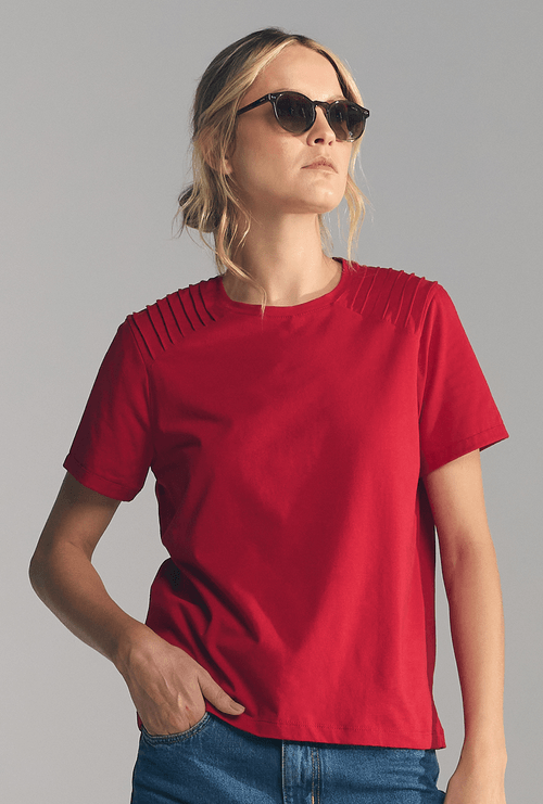 T-Shirt Mersin em Algodão Egípcio com Nervuras Vermelho