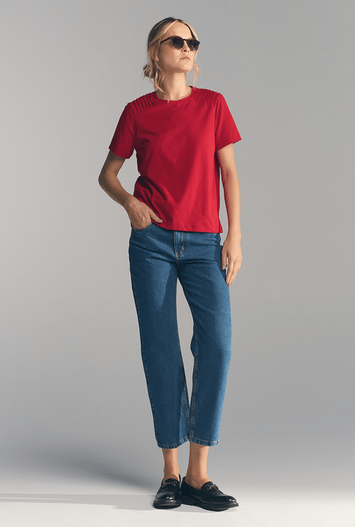T-Shirt Mersin em Algodão Egípcio com Nervuras Vermelho