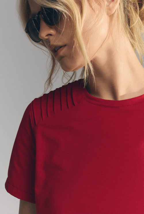 T-Shirt Mersin em Algodão Egípcio com Nervuras Vermelho