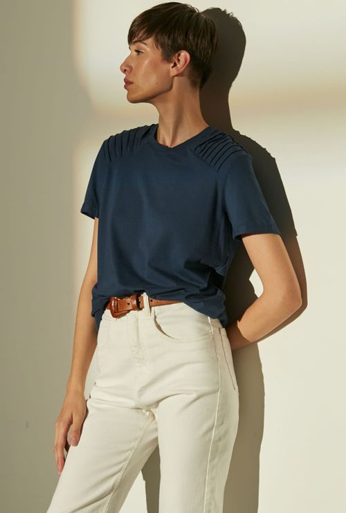 T-shirt Mersin com nervuras marinho