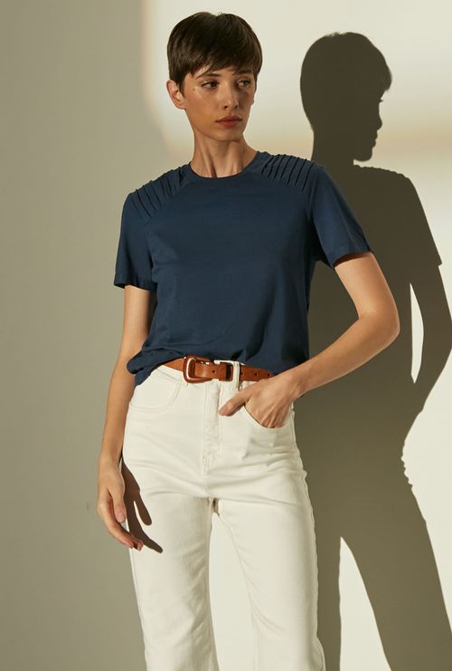 T-shirt Mersin com nervuras marinho