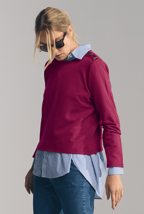 Blusa Belts em Tricot Bordeaux