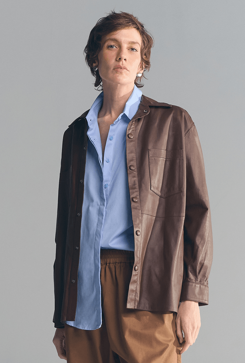 Camisa Couro Manga Longa Toliara Marrom