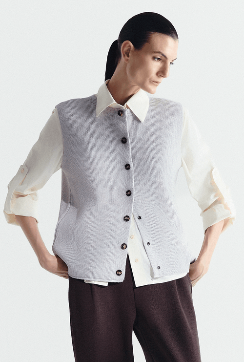 Coletinho em Tricot Malden Cinza Claro