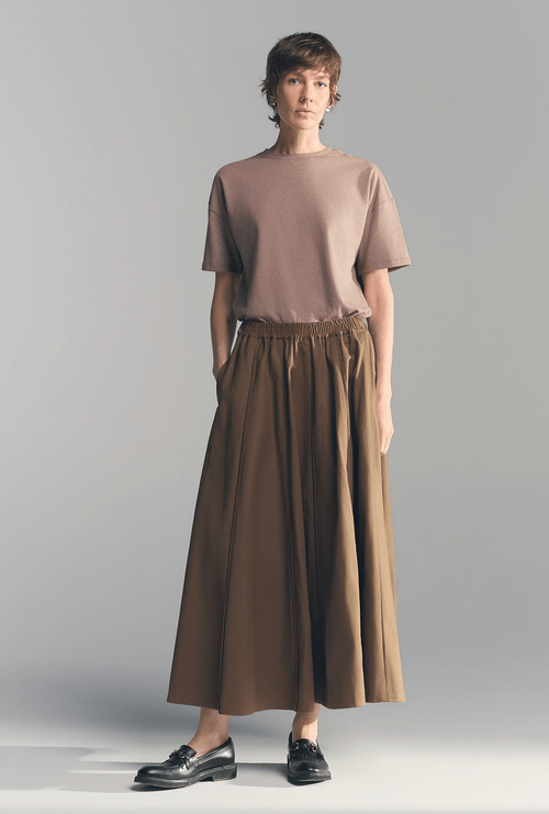 Saia Midi Godê Ligitan em Algodão Egípcio Caqui