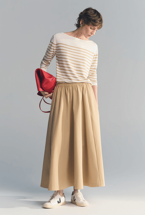 Saia Midi Godê Ligitan em Algodão Egípcio Bege