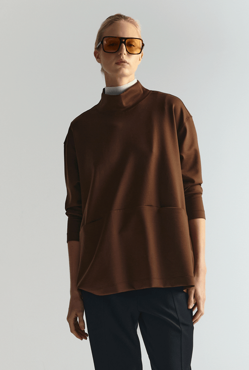 Blusa Kioa Gola Alta Lyocell Marrom Cafe