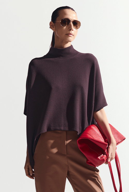 Blusa Kolody Gola Alta em Boucle Marrom Cafe