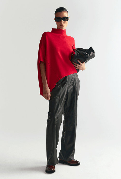 Calça Reta Kamone em Couro Fendi
