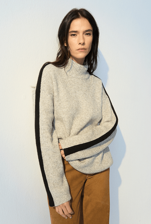 Blusa Bastian Gola Alta em Tricot Cinza Mescla Claro
