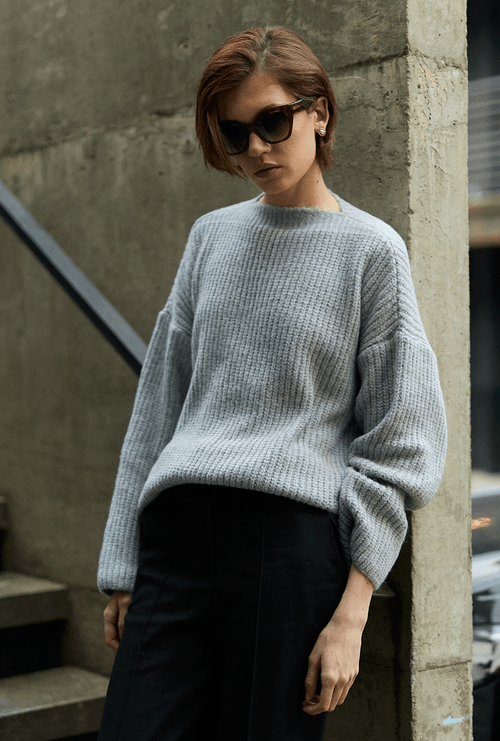 Blusa Malta Canelada Em Tricot Cinza
