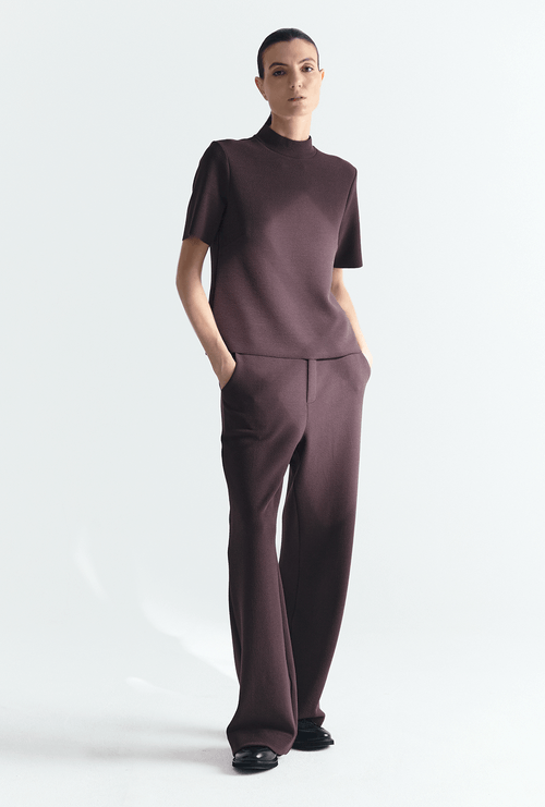 Calça Reta Filipinas Em Boucle Marrom Café
