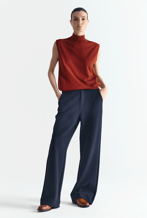 Calça Reta Filipinas Em Boucle Marinho
