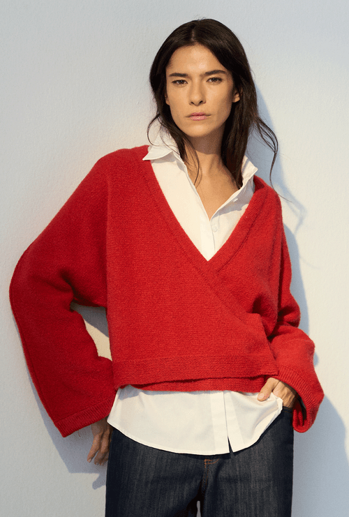 Casaco Transpassado em Tricot Mangrove Vermelho
