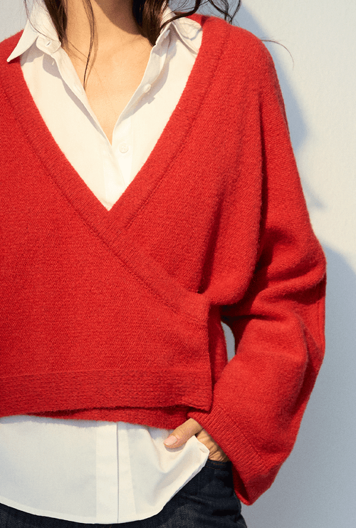 Casaco Transpassado em Tricot Mangrove Vermelho