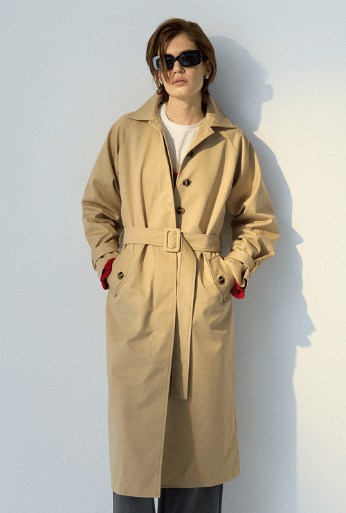 Trench Coat Alongado com Faixa Birnie Bege