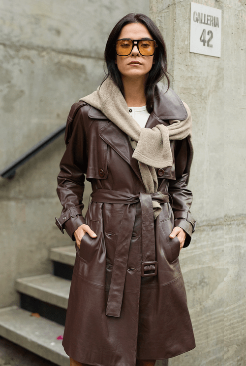 Trench Coat Mancera em Couro Marrom