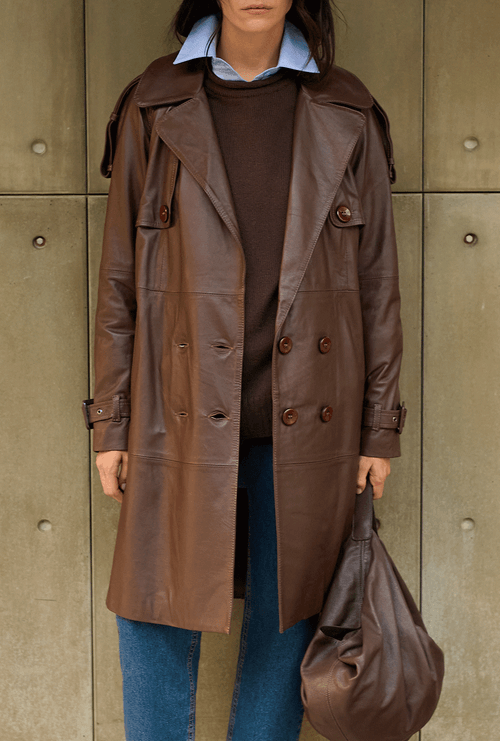Trench Coat Mancera em Couro Marrom