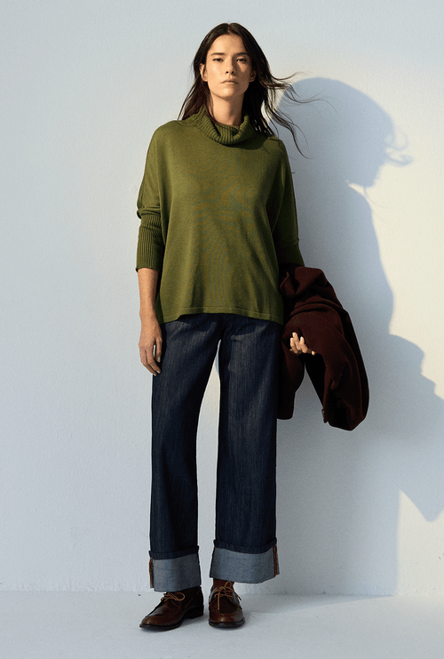 Blusa Fenix Gola Alta Tricot Verde Militar