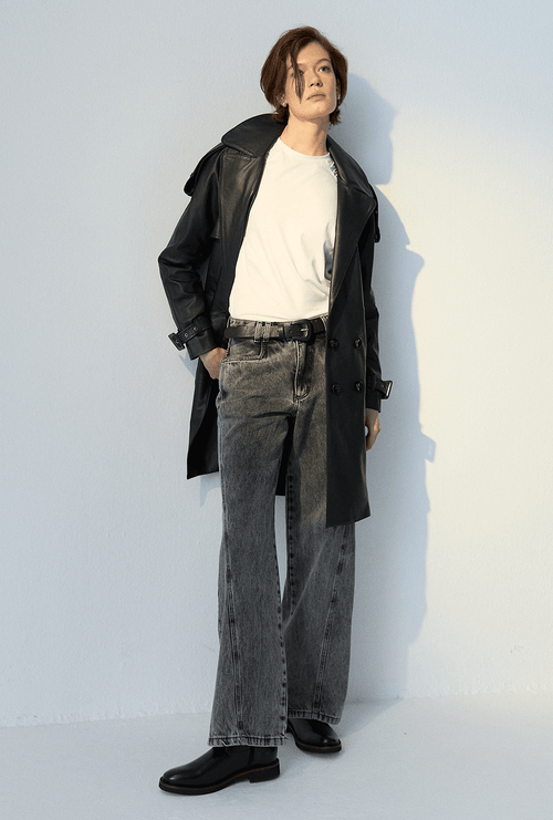Calça Jeans Wide Leg Kriba Preto Estonado