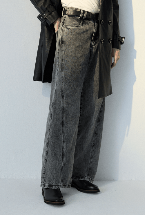 Calça Jeans Wide Leg Kriba Preto Estonado