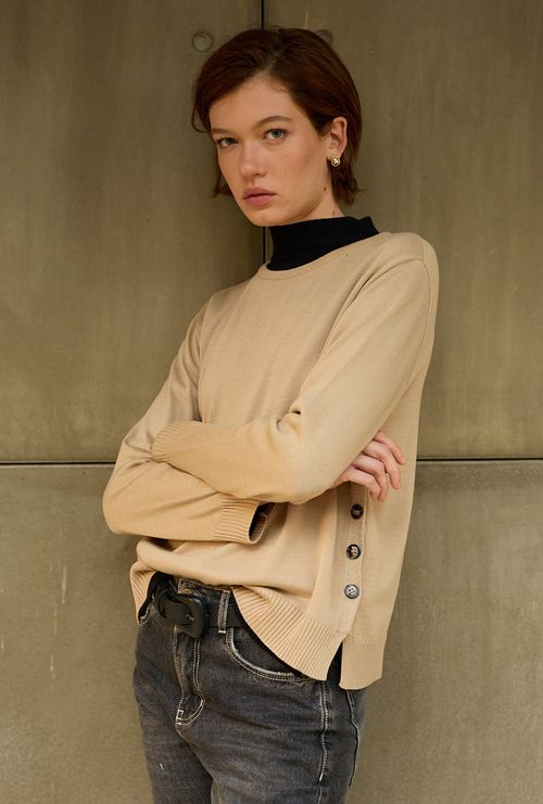 Blusa Borden em Tricot Bege