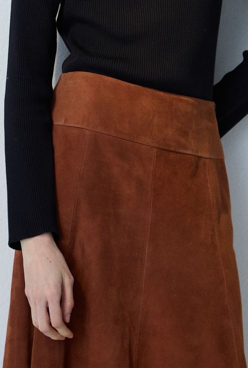 Saia Farco Midi em Couro Chamois Capuccino