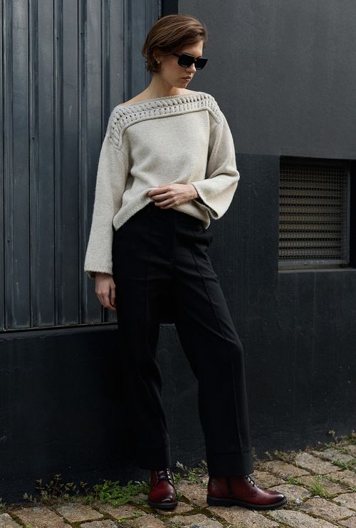 Blusa Marrocos Com Gola Trançada Em Tricot Areia
