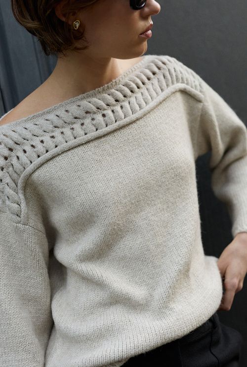 Blusa Marrocos Com Gola Trançada Em Tricot Areia
