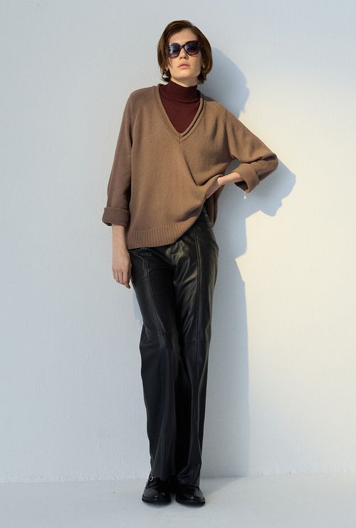 Blusa Margá Gola V Em Tricot Capuccino