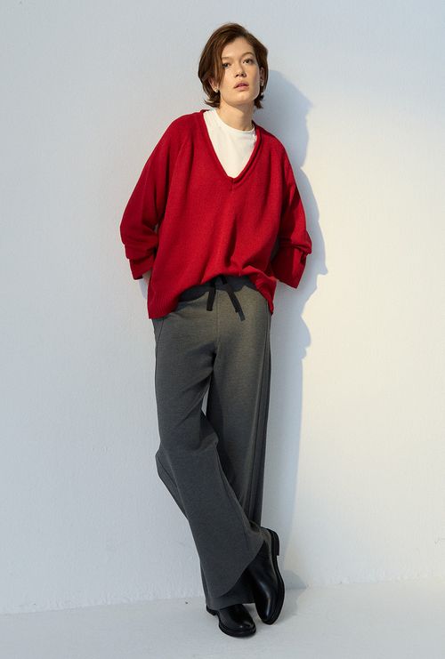 Blusa Margá Gola V Em Tricot Vermelho