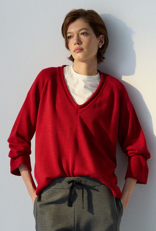 Blusa Margá Gola V Em Tricot Vermelho