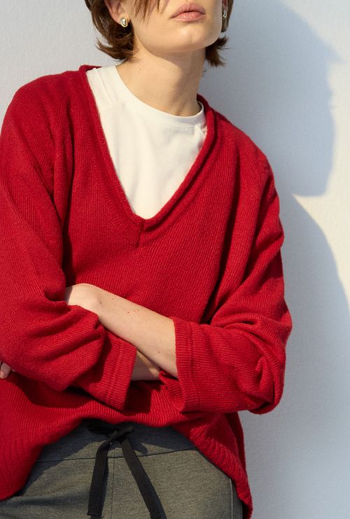 Blusa Margá Gola V Em Tricot Vermelho