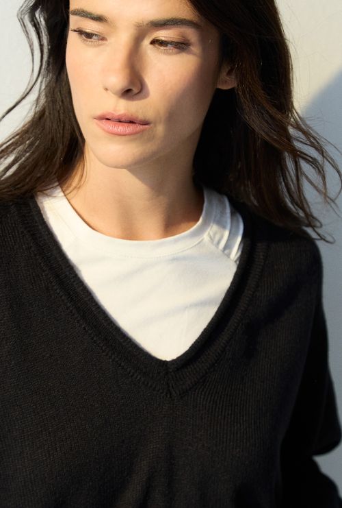 Blusa Margá Gola V Em Tricot Preto