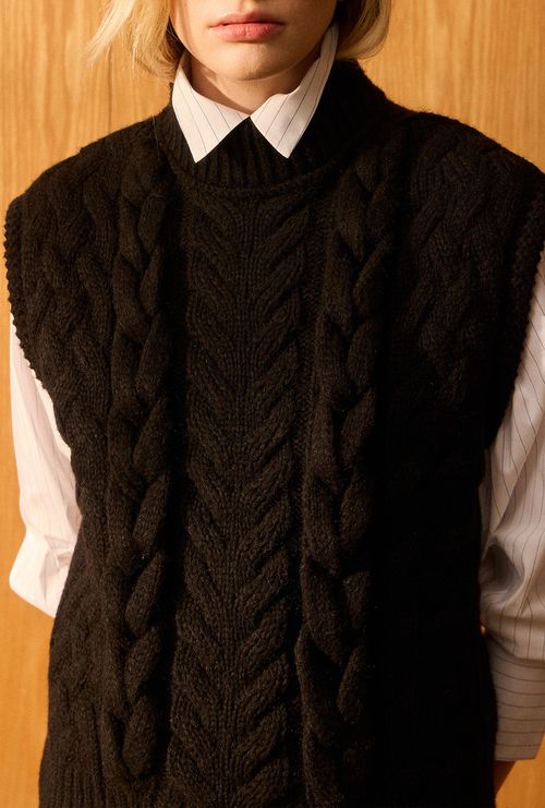 Colete Mustique Trançado em Tricot Preto