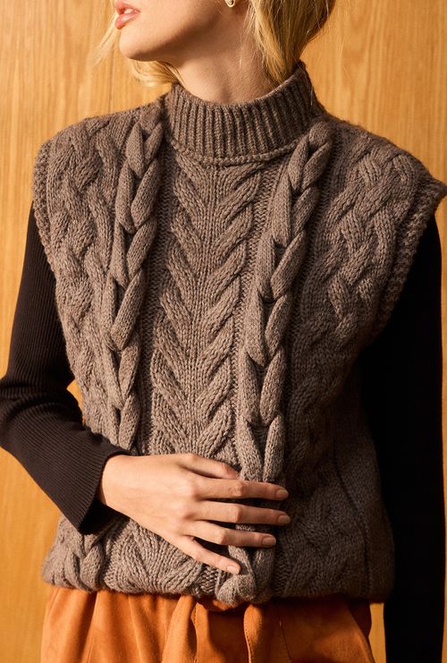 Colete Mustique Trançado em Tricot Bombom