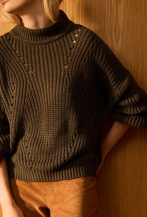 Blusa Guadalupe Tricot Gola Alta Verde Militar