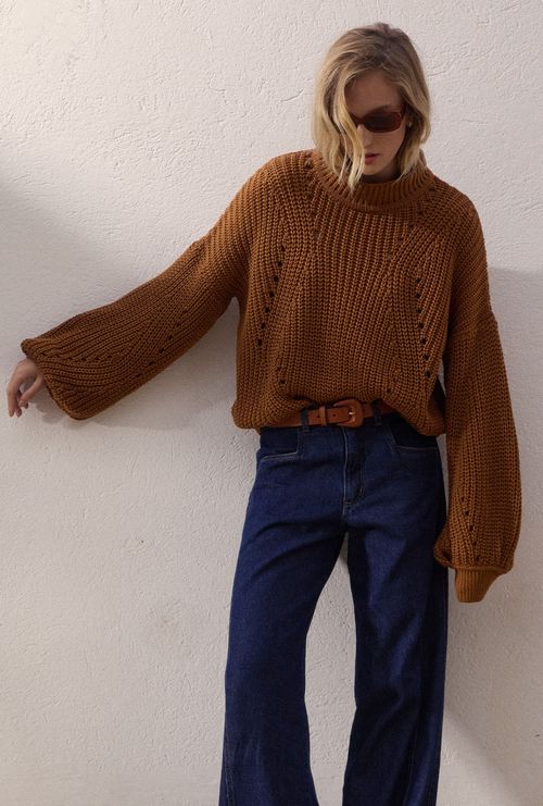 Blusa Guadalupe Tricot Gola Alta Caramelo