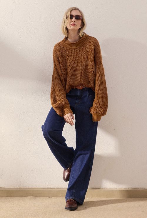 Blusa Guadalupe Tricot Gola Alta Caramelo