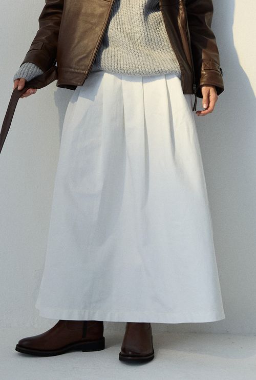 Saia Midi com Pregas Jata Off White