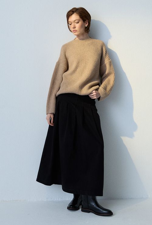 Saia Midi com Pregas Jata Preto