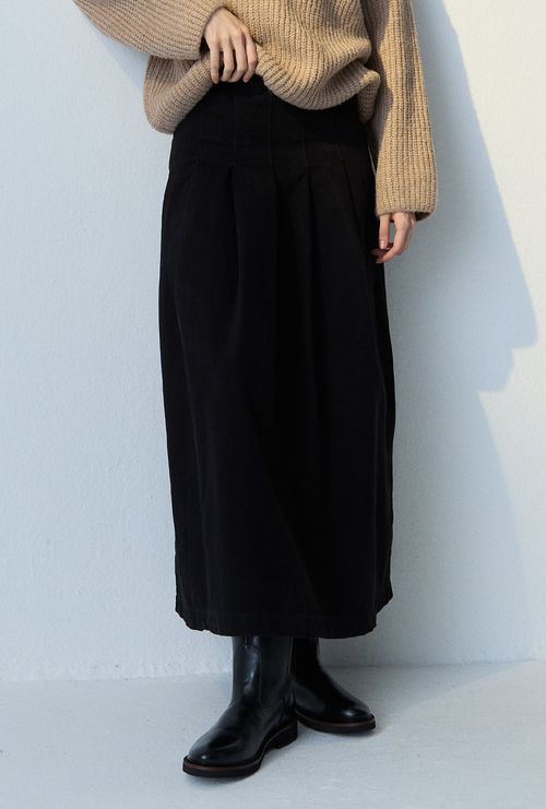 Saia Midi com Pregas Jata Preto