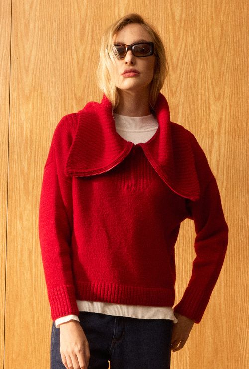Blusa Mauricia Gola Alta com Zíper em Tricot  Red Night