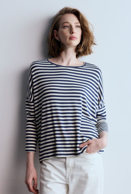 Blusa Peratia em Viscose Listras Marinho