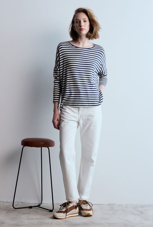 Blusa Peratia em Viscose Listras Marinho
